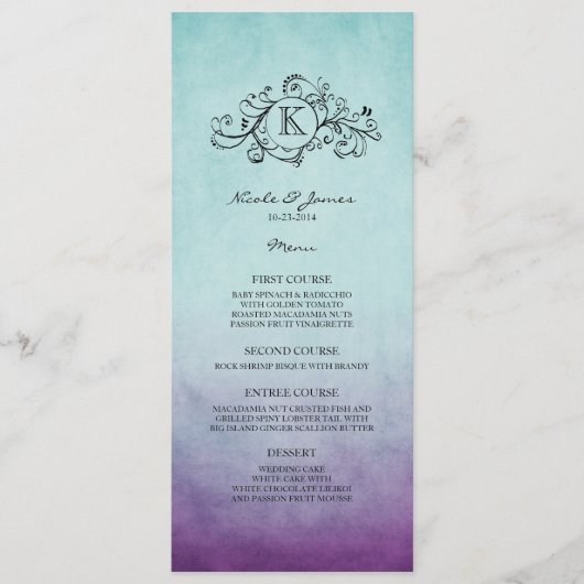 Menu Russe Turquoise et Purple Bohemian Mariage Me (Devant)