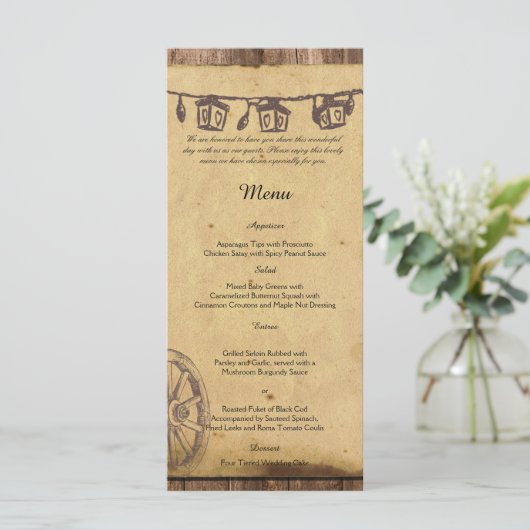 Menu Rustic Barn Wood Lantern Wedding (Staand voorkant)