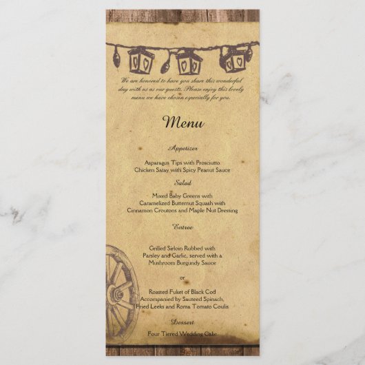 Menu Rustic Barn Wood Lantern Wedding (Voorkant)