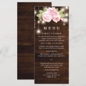 Menu Rustic Bois Chaîne Lumière Mariage Rose (Devant / Derrière)