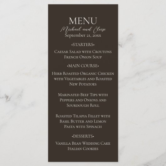 Menu Rustic Brown Botanical Pattern Wedding (Devant)