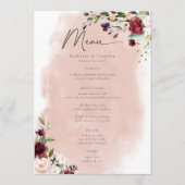 Menu Rustic Burgundy & Blush Pink Roses Wedding (Devant)