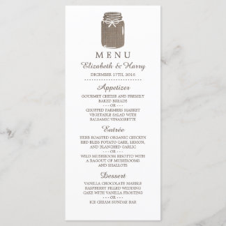 Menu Rustic Burlap Mason Jar Wedding