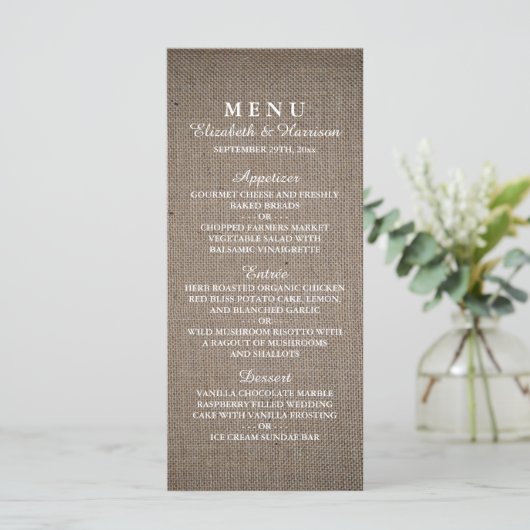 Menu Rustic Burlap Wedding (Staand voorkant)