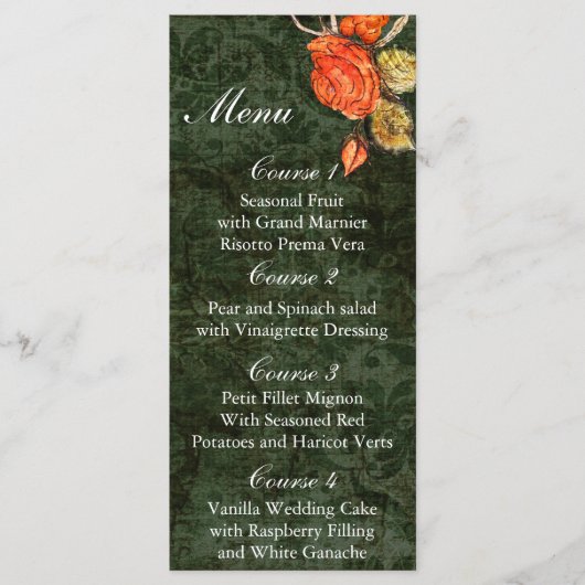 Menu Rustic Chic Rose Vintage Mariage (Devant)