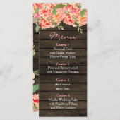Menu Rustic Country Peony Grange Mariage bois (Devant / Derrière)