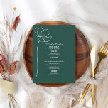 Menu Rustic Emerald Line Mariage<br><div class="desc">L'art en ligne blanche a inspiré le texte "Menu" en haut avec le texte personnalisé blanc et l'arrière - plan vert émeraude avec une fleur d'art en ligne simple à gauche.</div>