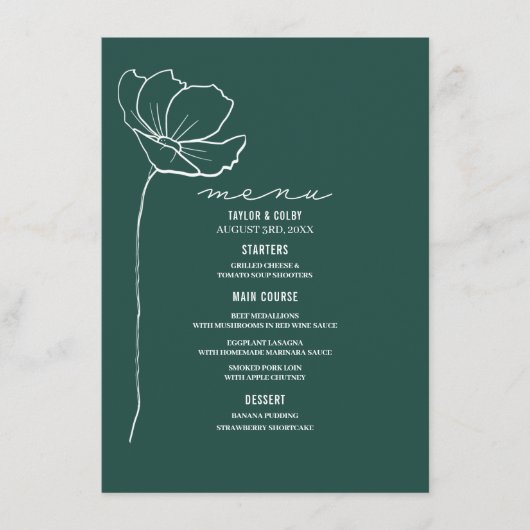Menu Rustic Emerald Line Mariage (Devant)