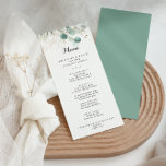 Menu Rustic Eucalyptus<br><div class="desc">This rustic eucalyptus gold floral calligraphy dinner menu card is perfect for a simple wedding. This artistic design objets mains-drawn gold floral and watercolor eucalyptus green foliage,  inspiring natural beauty. This menu card be used for a wedding reception,  rehearsal dinner,  bridal shower or any event.</div>