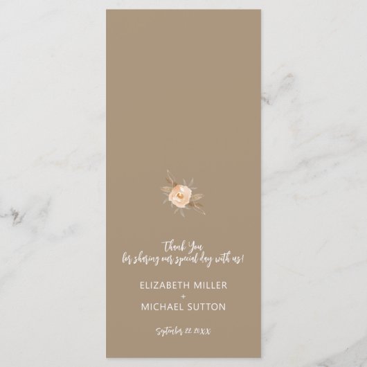 Menu Rustic Fall Floral Mariage (Dos)