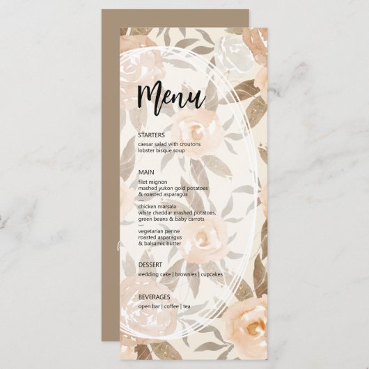 Menu Rustic Fall Floral Mariage (Devant / Derrière)