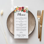Menu Rustic Fall Floral Mariage Monogram Dîner<br><div class="desc">Carte de menu mariage caractéristiques de conception Menu en script avec un libellé personnalisé et un monogramme qui peut être complètement personnalisé, encadré par un design rustique été et automne floral aquarelle avec de beaux roses, dahlias, fleurs de pivoine, et verdure, dans une magnifique palette automnale de rouge bordeaux, jaune...</div>