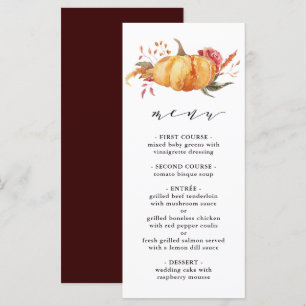Menu Rustic Fall Gold Floral Citrouille Mariage
