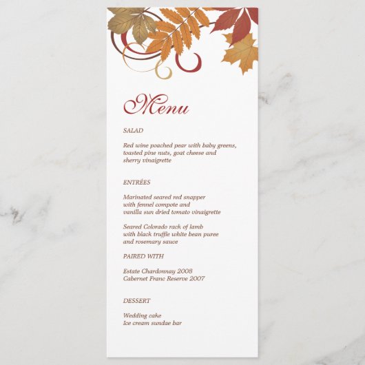 Menu Rustic Falling Feuille Dîner Mariage (Devant)