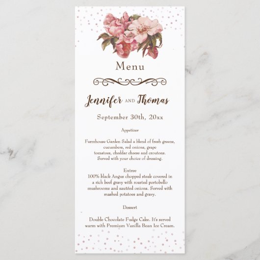 Menu Rustic Floral Burgundy Wedding (Voorkant)