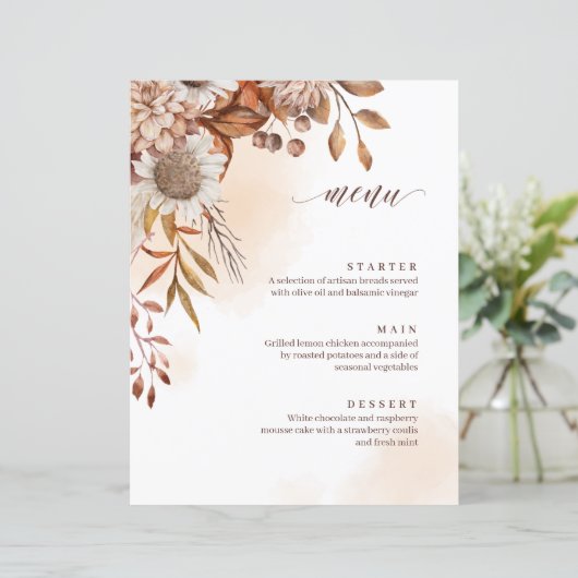 Menu Rustic Floral Mariage de automne (Debout devant)