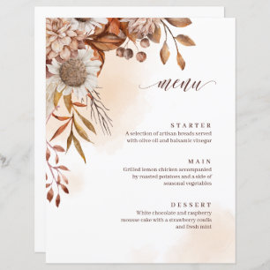 Menu Rustic Floral Mariage de automne