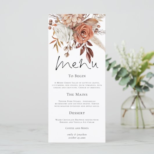Menu Rustic Florals Fall Wedding Thank You (Debout devant)