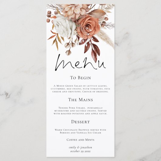 Menu Rustic Florals Fall Wedding Thank You (Devant)