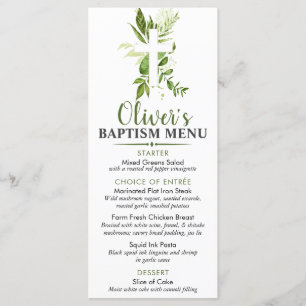 Menu Rustic Greenery Cross Boy Baptism Custom Event