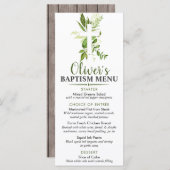 Menu Rustic Greenery Cross Boy Baptism Custom Event (Devant / Derrière)