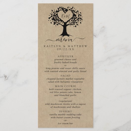 Menu Rustic Heart Tree Mariage Collection (Devant)