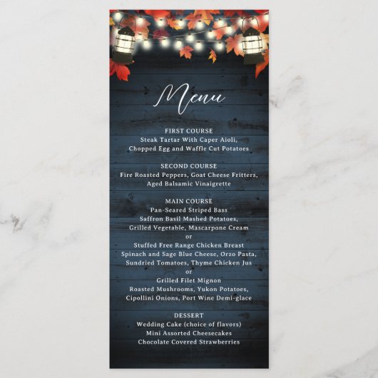 Menu Rustic Lantern Marine Barne Mariage de automne en (Devant)