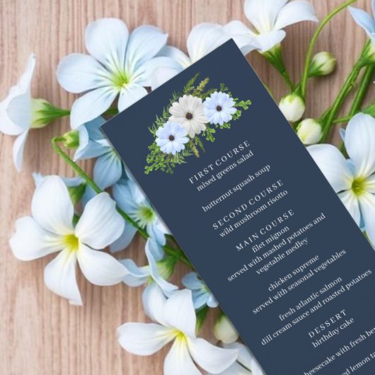 Menu Rustic Light Blue and White Floral Quinceañera