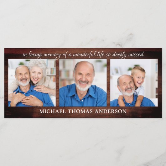 Menu Rustic Memorial 3 Photo Funeral Prayer Card (Devant)