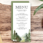 Menu Rustic Mountain Forest Trees Mariage<br><div class="desc">Elégant menu de mariage avec de belles montagnes et des pins avec typographie moderne.</div>