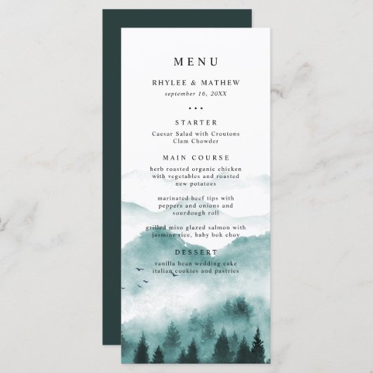 Menu Rustic Mountain Pine Mariage (Devant / Derrière)