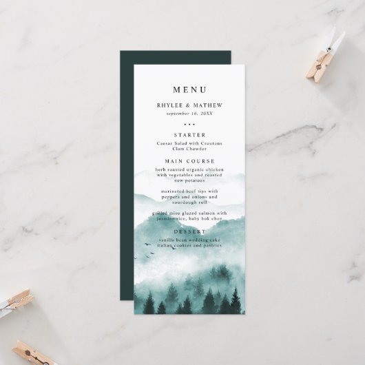 Menu Rustic Mountain Pine Mariage (Devant/Arrière en situation)