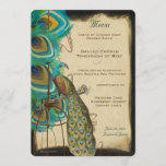 Menu Rustic Musical Peacock Birdcage Plumes romantiques<br><div class="desc">Romantic Lovebird Peacock Feather voir plus vintages paon oiseau produits Peacock Wedding Invitations Vintage Art Nouveau Peacock Bird Parade Mariage -voir plus Vintages Bird Products</div>