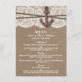 Menu Rustic Nautical Ancre Mariage Collection (Devant)