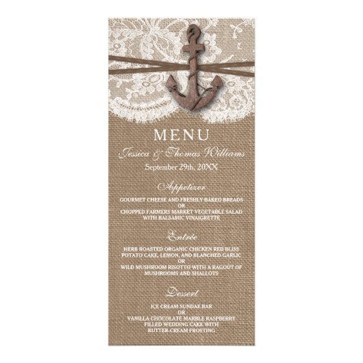 Menu Rustic Nautical Ancre Mariage Collection (Devant)