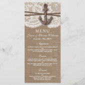 Menu Rustic Nautical Ancre Mariage Collection (Devant)