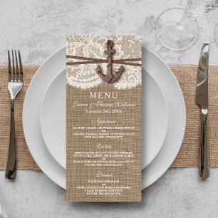 Menu Rustic Nautical Ancre Mariage Collection
