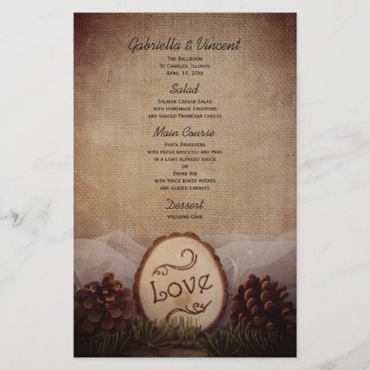 Menu Rustic Pines Woods Mariage (Devant)