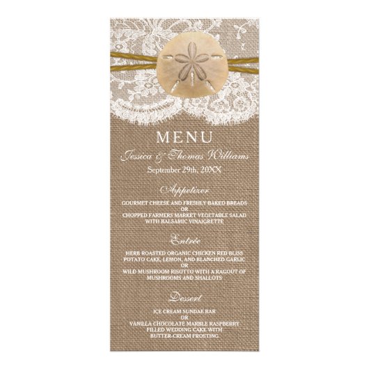 Menu Rustic Sand Dollar Mariage Collection (Devant)