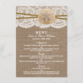 Menu Rustic Sand Dollar Mariage Collection (Devant)
