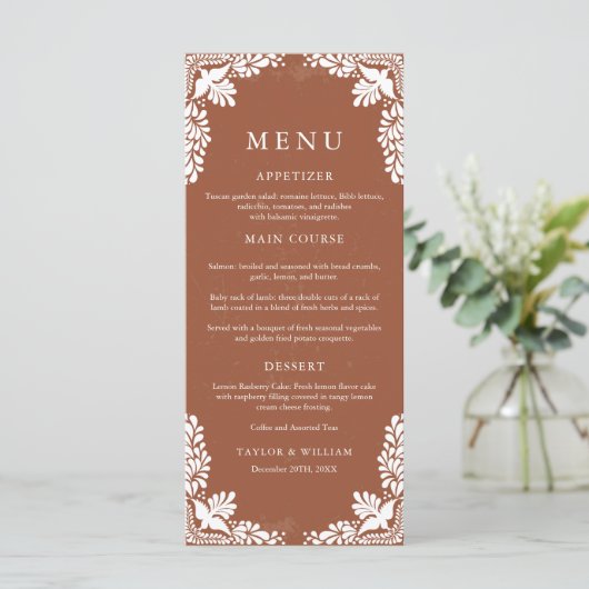 Menu Rustic Terracotta soirée mexicaine de mariage (Debout devant)