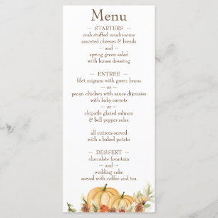 Menu Rustic Watercolor Citrouille Mariage d'adresse de
