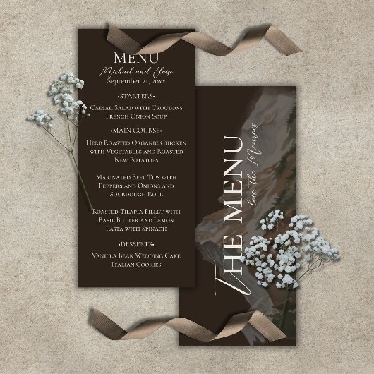 Menu Rustic Watercolor Mountain Landscape Wedding
