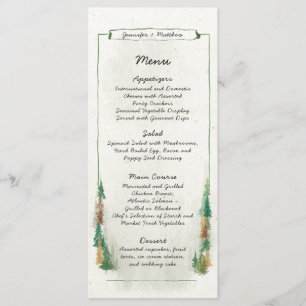 Menu Rustic Watercolor Pine Tree Forest Mariage