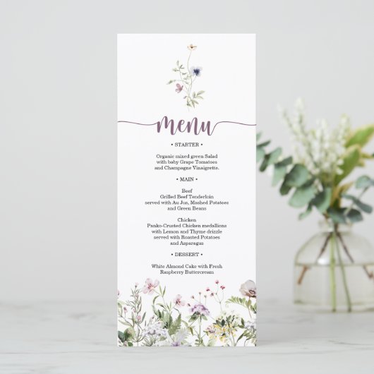 Menu Rustic Wildflower Vrijgezellenfeest (Staand voorkant)