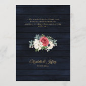 Menu Rustic Wood Navy Burgundy Gold Floral Mariage (Dos)