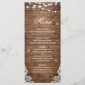 Menu Rustic Wood String Lights Lace Snowflakes (Voorkant)
