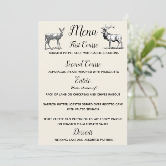 Menu Rustic Woodland Deer Design Kaart (Staand voorkant)