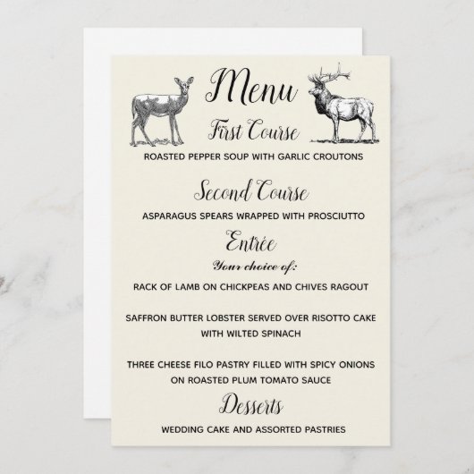 Menu Rustic Woodland Deer Design Kaart (Voorkant / Achterkant)
