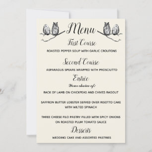 Menu Rustic Woodland Owls Kaart